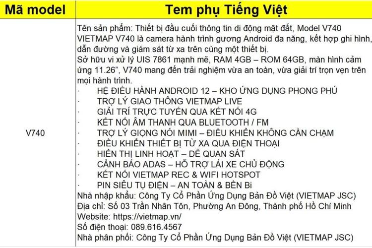Camera hành trình xe hơi ghi hình trước sau Full HD  Cảnh Báo Giọng Nói ADAS 4G GPS Vietmap V740 Màu Đen
