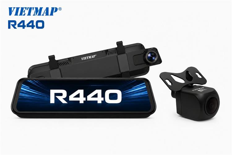 Camera hành trình xe hơi ghi hình trước sau 4K Cảnh Báo Giọng Nói GPS Vietmap R440 Màu Đen