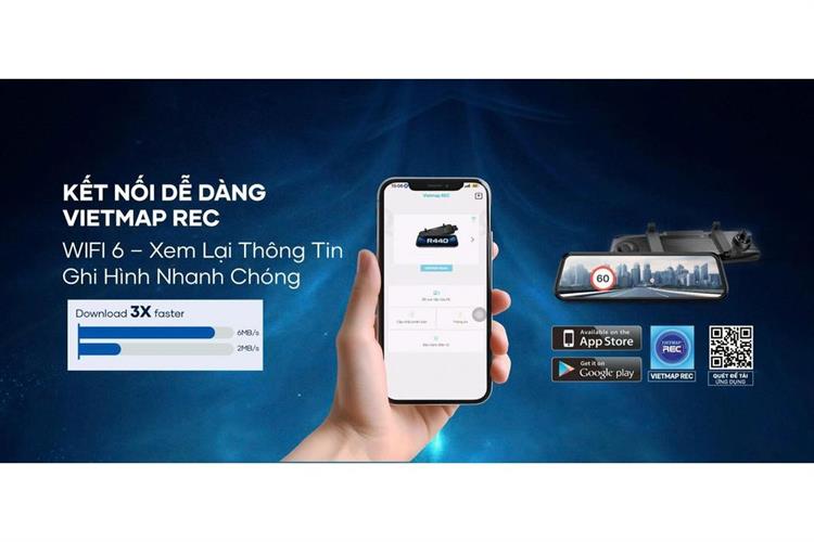 Camera hành trình xe hơi ghi hình trước sau 4K Cảnh Báo Giọng Nói GPS Vietmap R440 Màu Đen
