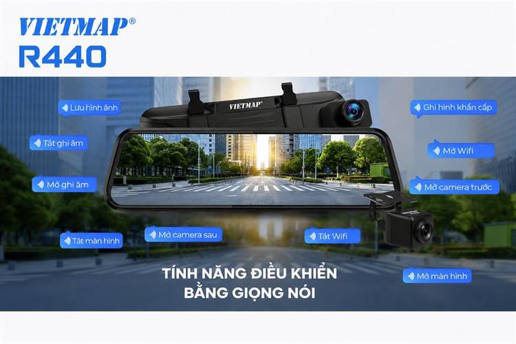 Camera hành trình xe hơi ghi hình trước sau 4K Cảnh Báo Giọng Nói GPS Vietmap R440 Màu Đen