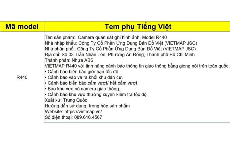 Camera hành trình xe hơi ghi hình trước sau 4K Cảnh Báo Giọng Nói GPS Vietmap R440 Màu Đen