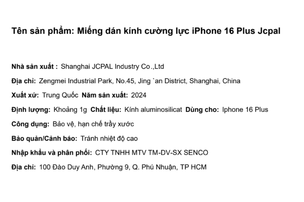 Miếng dán kính cường lực iPhone 16 Plus Jcpal Màu Trắng