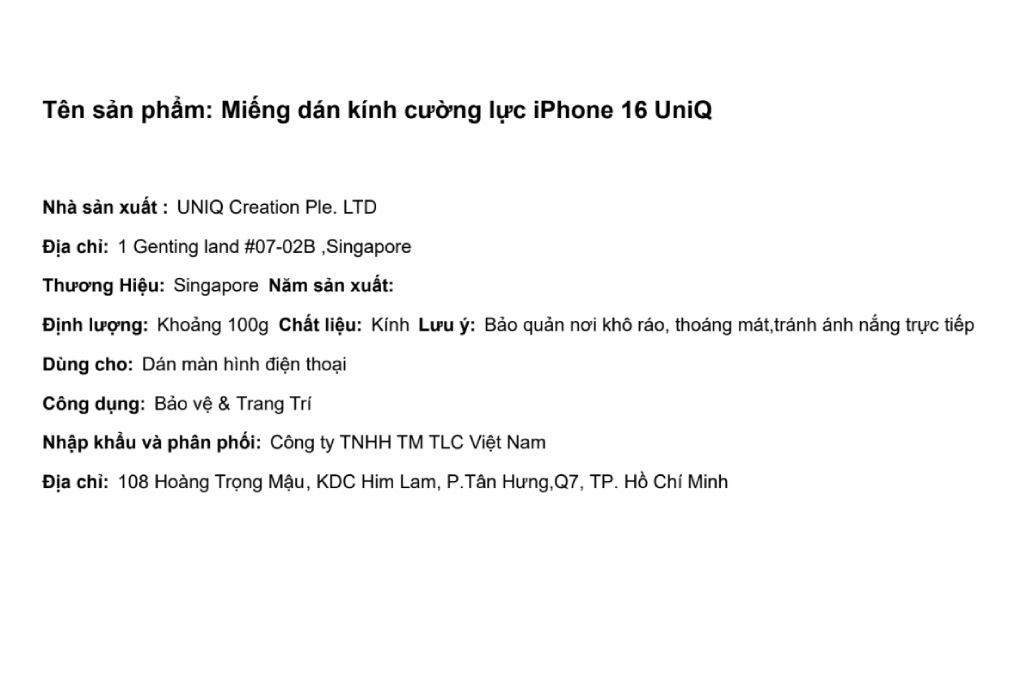 Miếng dán kính cường lực iPhone 16 UniQ Màu Trắng