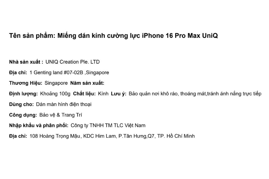 Miếng dán kính cường lực iPhone 16 Pro Max UniQ Màu Trắng