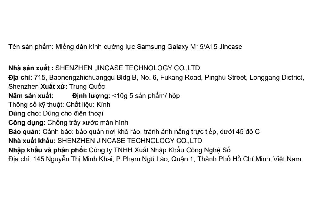 Miếng dán kính Samsung Galaxy M15/A15 cường lực Jincase - 2