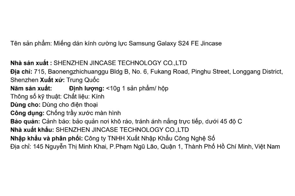 Miếng dán kính Samsung Galaxy S24 FE cường lực Jincase - 4