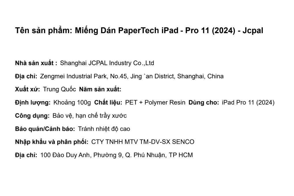 Miếng Dán PaperTech iPad Pro M4/M5 11 inch 2024 Jcpal Màu Trắng