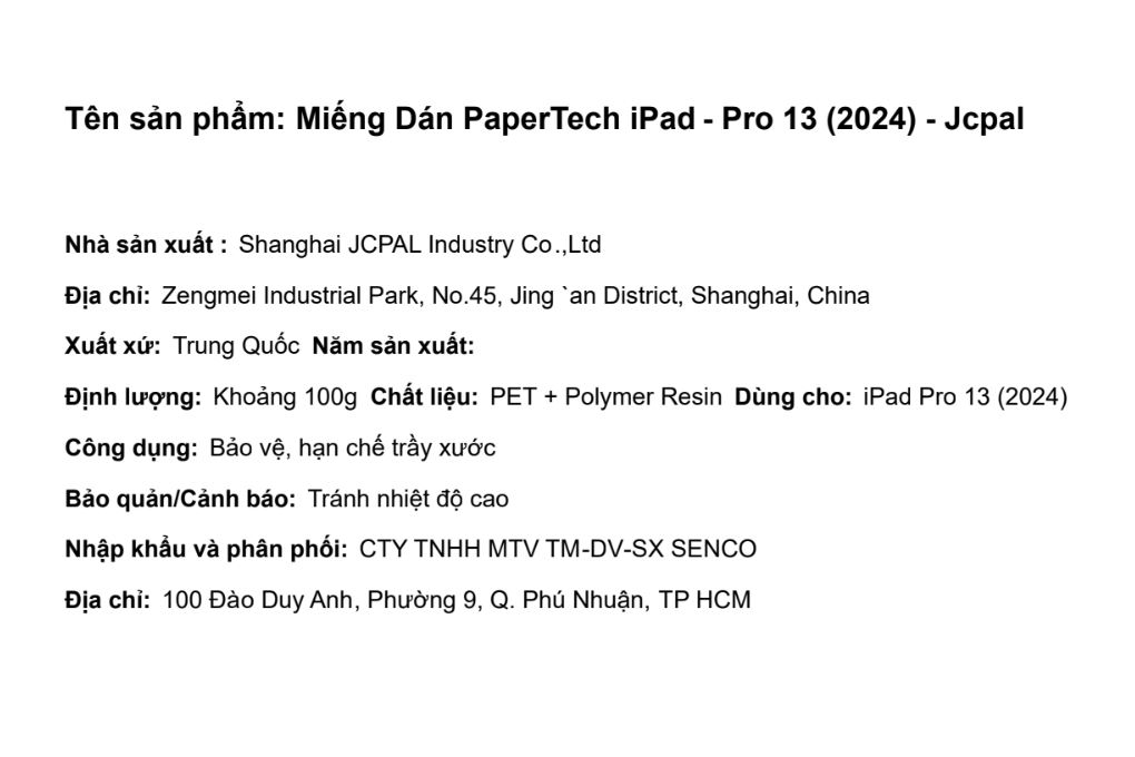 Miếng dán màn hình iPad Pro M4/M5 13 inch 2024 Jcpal PaperTech Màu Trắng