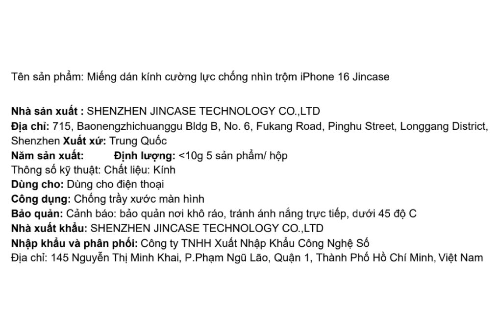 Miếng dán kính iPhone 16 cường lực chống nhìn trộm Jincase - 4