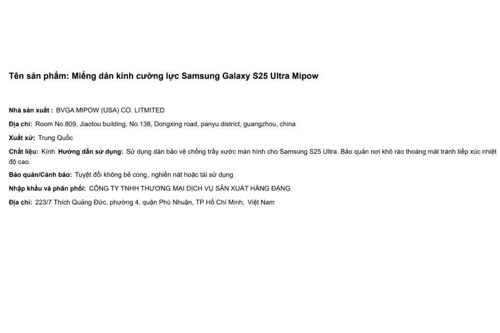Miếng dán kính cường lực Samsung Galaxy S25 Ultra Mipow Màu Trắng