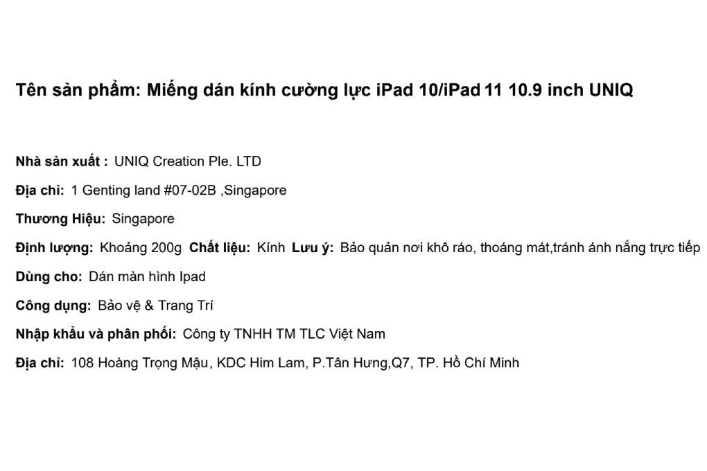 Miếng dán kính cường lực iPad 10/iPad 11 10.9 inch UNIQ Màu Trắng
