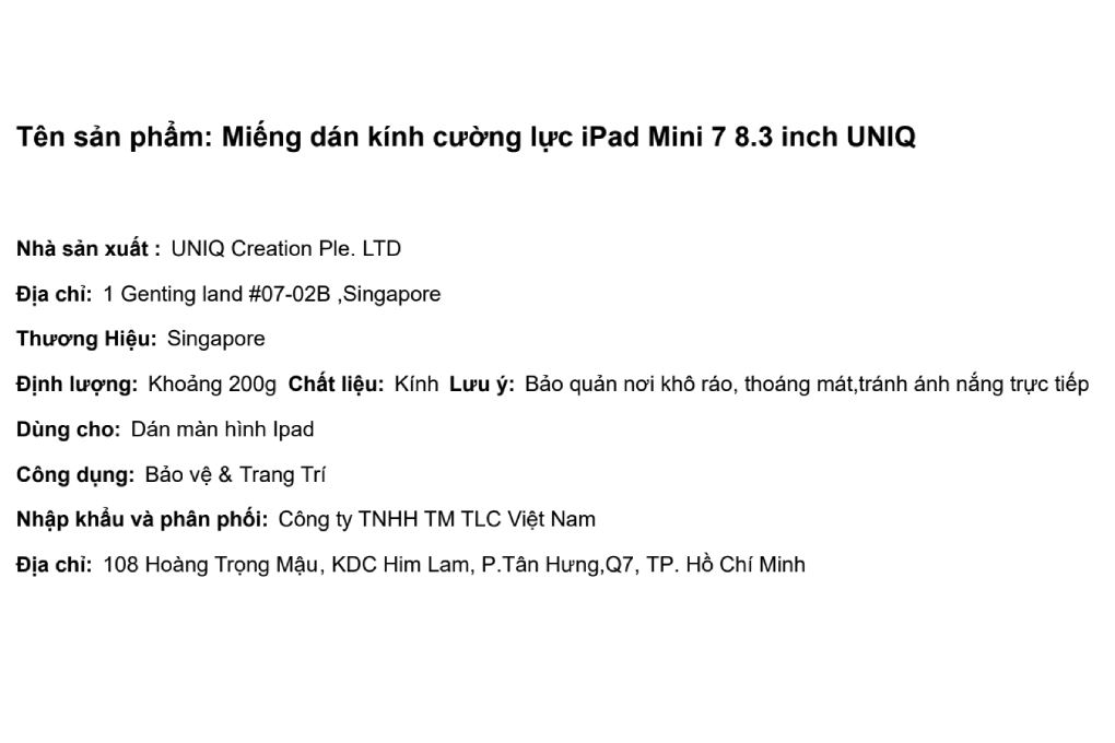Miếng dán kính cường lực iPad Mini 6/iPad Mini 7 8.3 inch UNIQ Màu Trắng