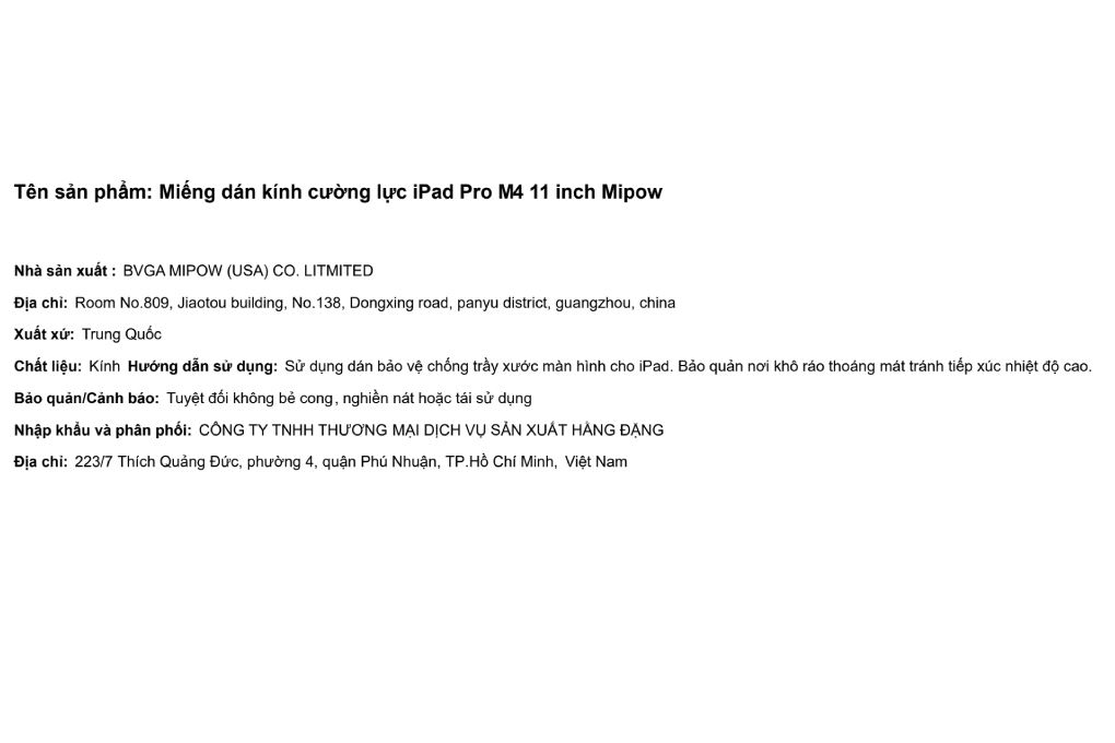 Miếng dán kính cường lực iPad Pro M4/M5 11 inch Mipow Màu Trắng