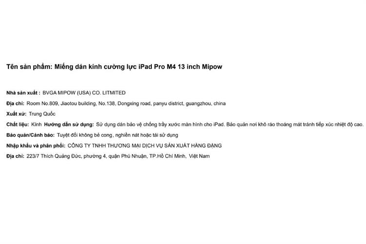Miếng dán kính cường lực iPad Pro M4/M5 13 inch Mipow Màu Trắng