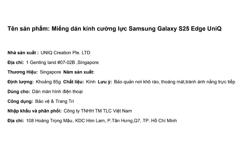 Miếng dán kính cường lực Samsung Galaxy S25 Edge UniQ Màu Trắng