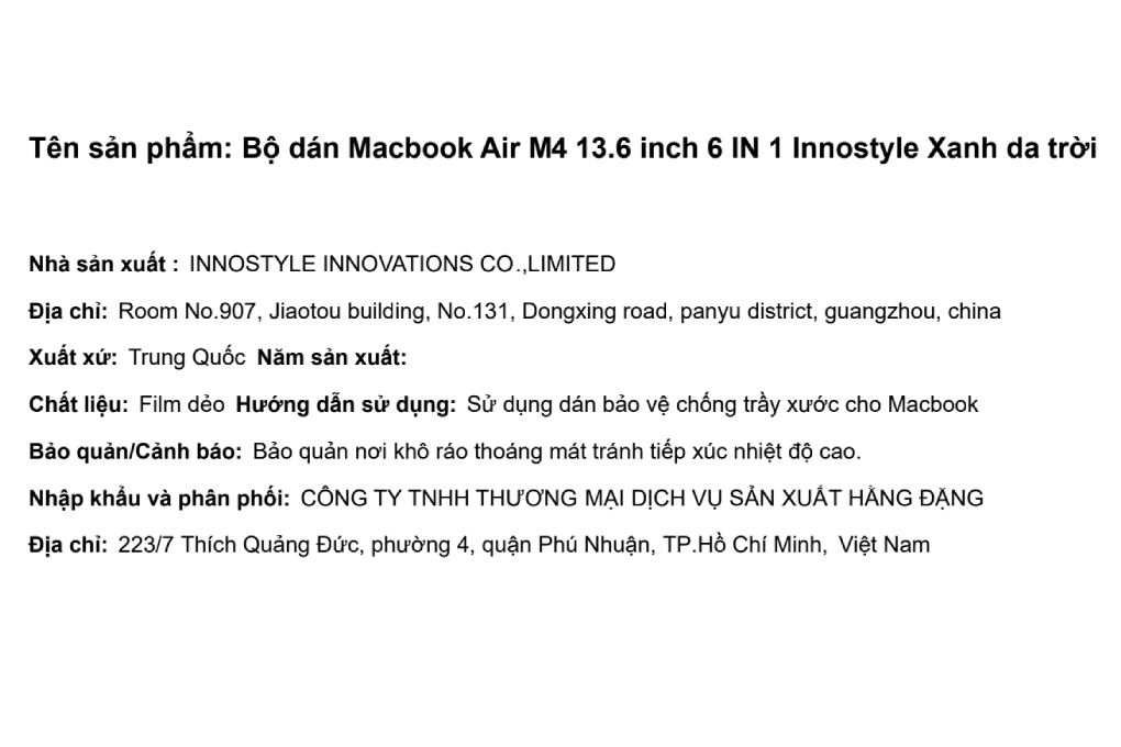 Bộ dán MacBook Air M2/M3/M4/M5 13.6 inch 6 IN 1 Innostyle - 3