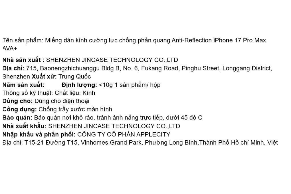 Miếng dán kính Anti-Reflection iPhone 17 Pro Max cường lực chống phản quang AVA+ Màu Trắng