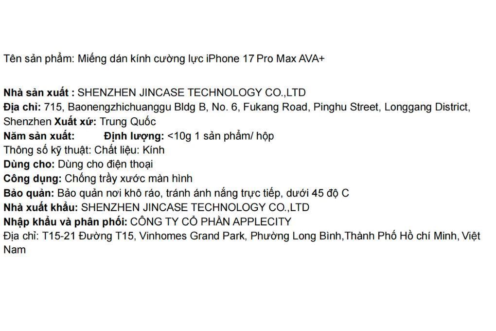 Miếng dán kính cường lực iPhone 17 Pro Max AVA+ - 2