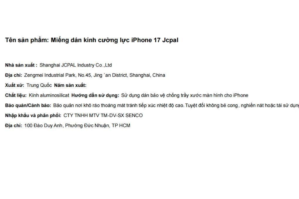 Miếng dán kính cường lực iPhone 17 Jcpal Màu Trắng