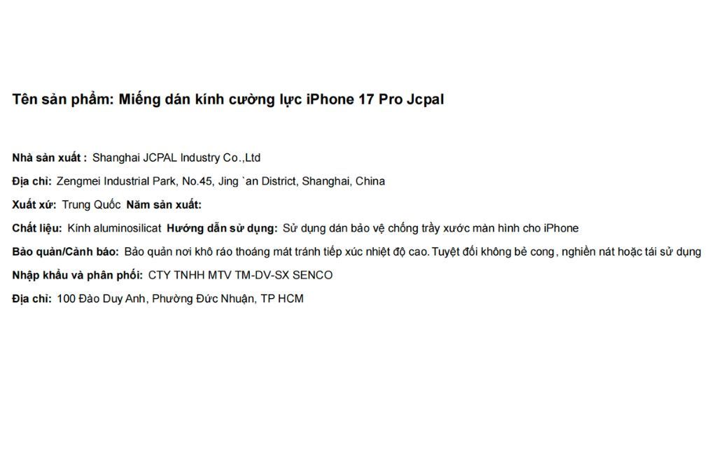 Miếng dán kính cường lực iPhone 17 Pro Jcpal - 4