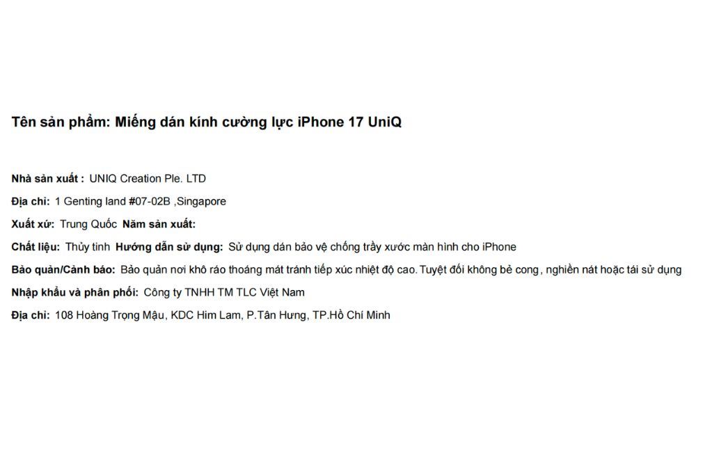 Miếng dán kính cường lực iPhone 17 UniQ Màu Trắng