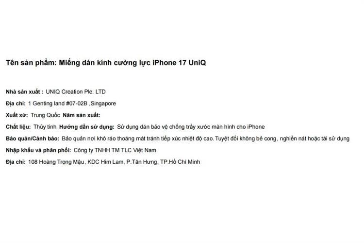 Miếng dán kính cường lực iPhone 17 UniQ Màu Trắng