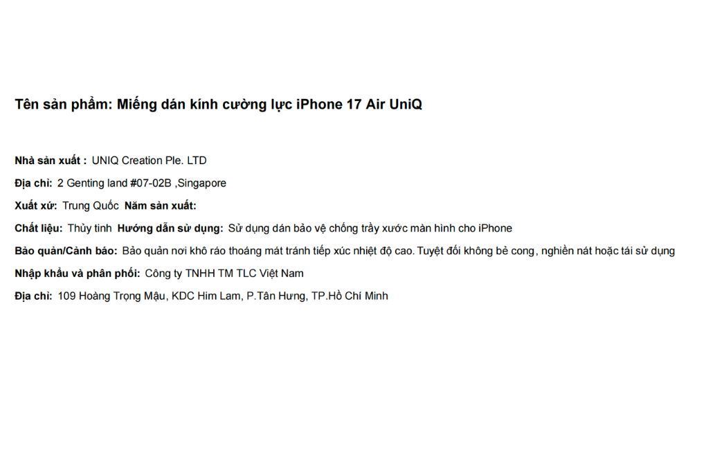 Miếng dán kính cường lực iPhone Air UniQ Màu Trắng
