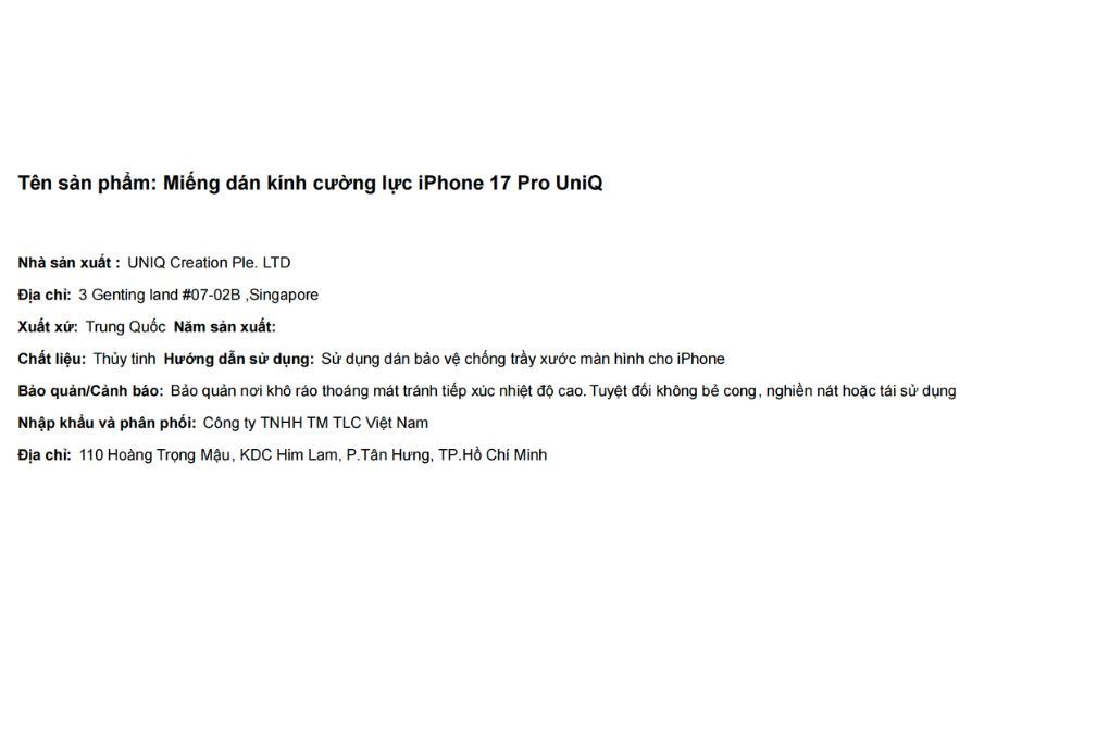 Miếng dán kính cường lực iPhone 17 Pro UniQ Màu Trắng