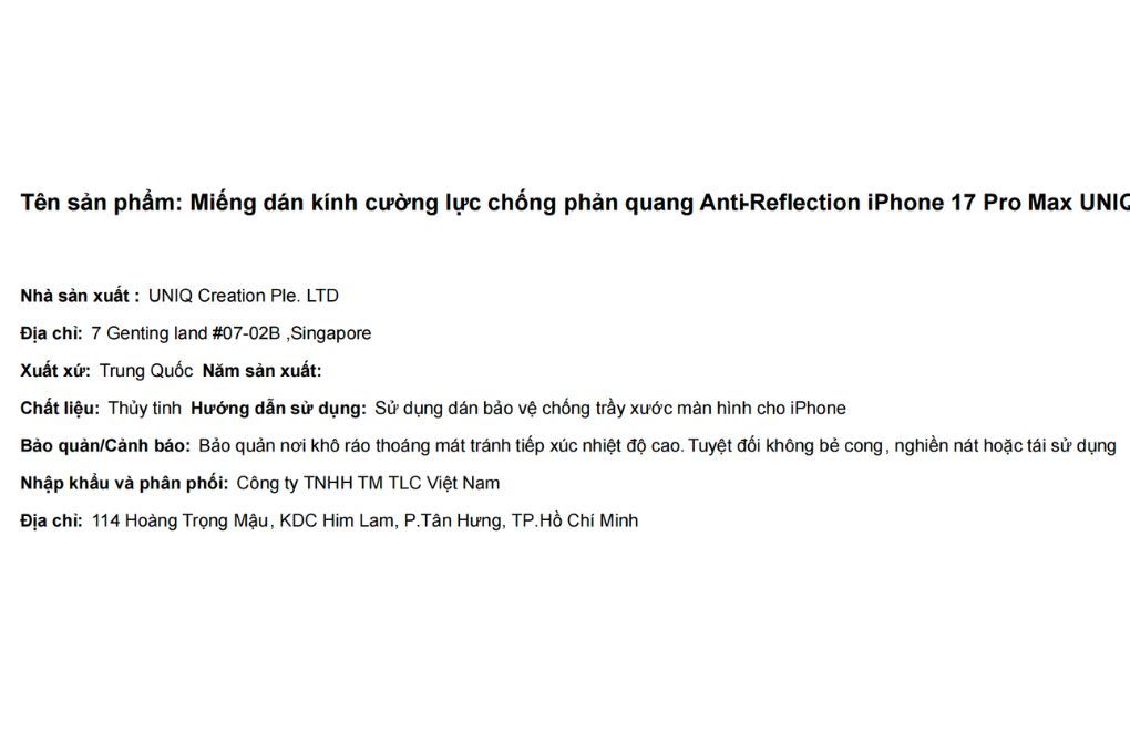Miếng dán kính cường lực chống phản quang Anti-Reflection iPhone 17 Pro Max UNIQ Màu Trắng