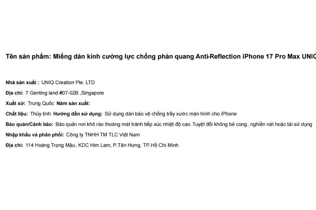 Miếng dán kính cường lực chống phản quang Anti-Reflection iPhone 17 Pro Max UNIQ Màu Trắng