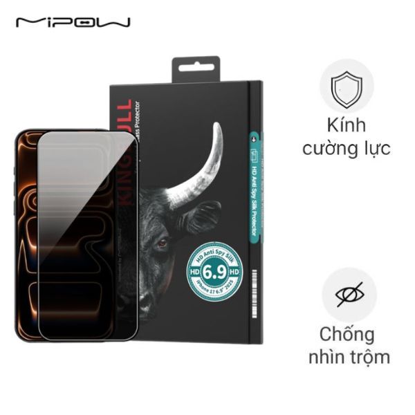 Miếng dán kính cường lực chống nhìn trộm iPhone 17 Pro Max Mipow BJ712-BK