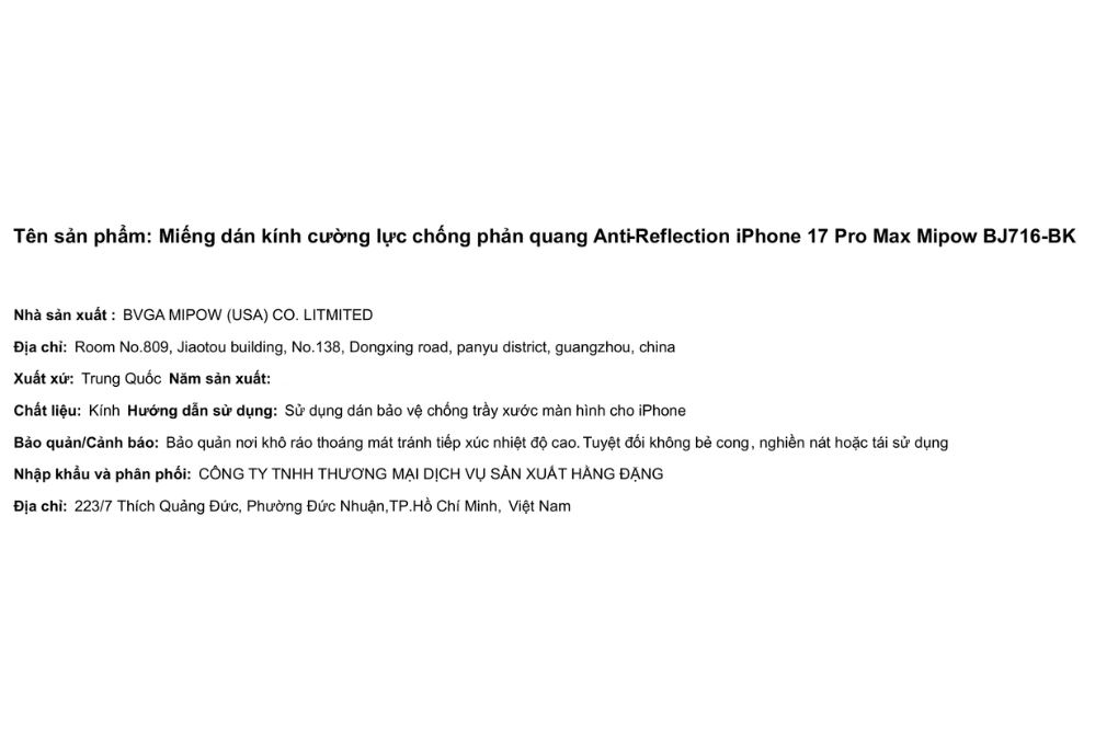 Miếng dán kính cường lực chống phản quang Anti-Reflection iPhone 17 Pro Max Mipow BJ716-BK - 2