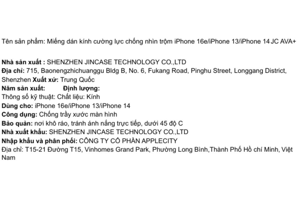 Miếng dán kính iPhone 16e/iPhone 13/iPhone 14 cường lực chống nhìn trộm AVA+ JC - 5