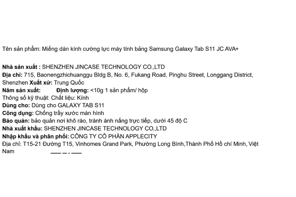 Miếng dán kính Samsung Galaxy Tab S11 cường lực AVA+ JC Màu Trắng