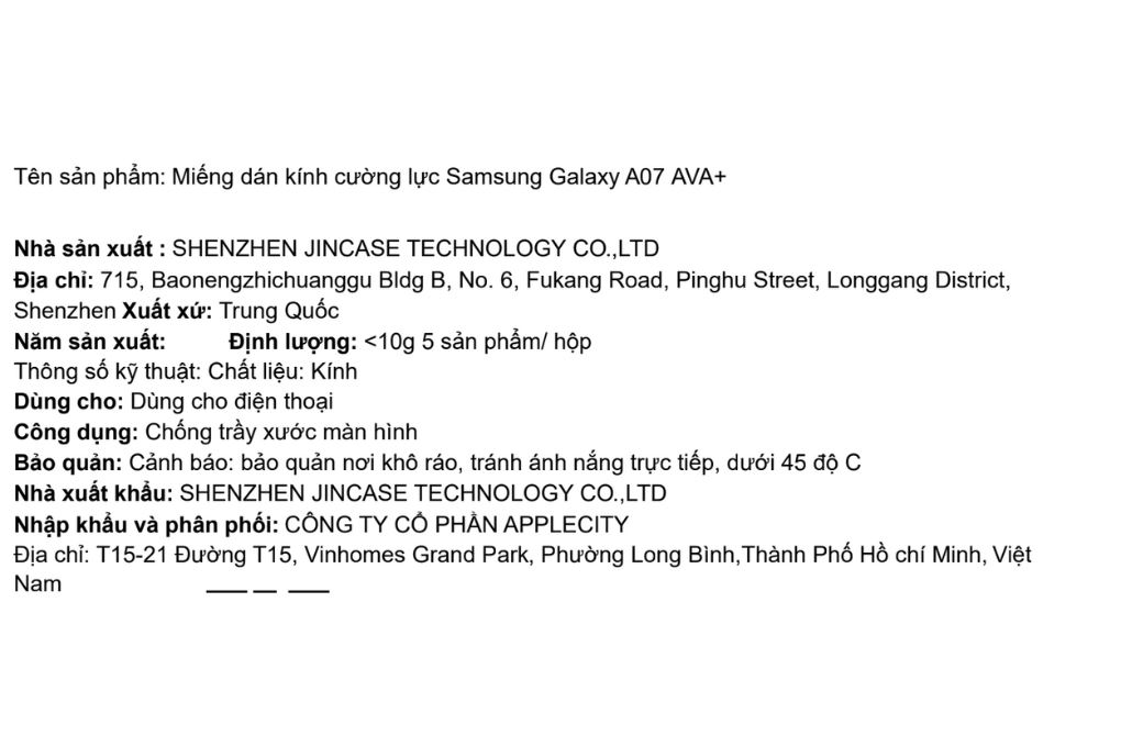 Miếng dán kính cường lực Samsung Galaxy A07 AVA+ Màu Trắng