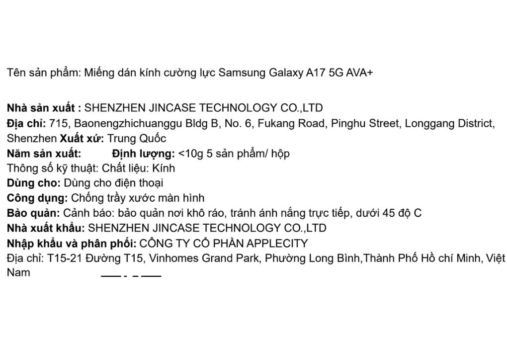 Miếng dán kính cường lực Samsung Galaxy A17 5G AVA+ - 6