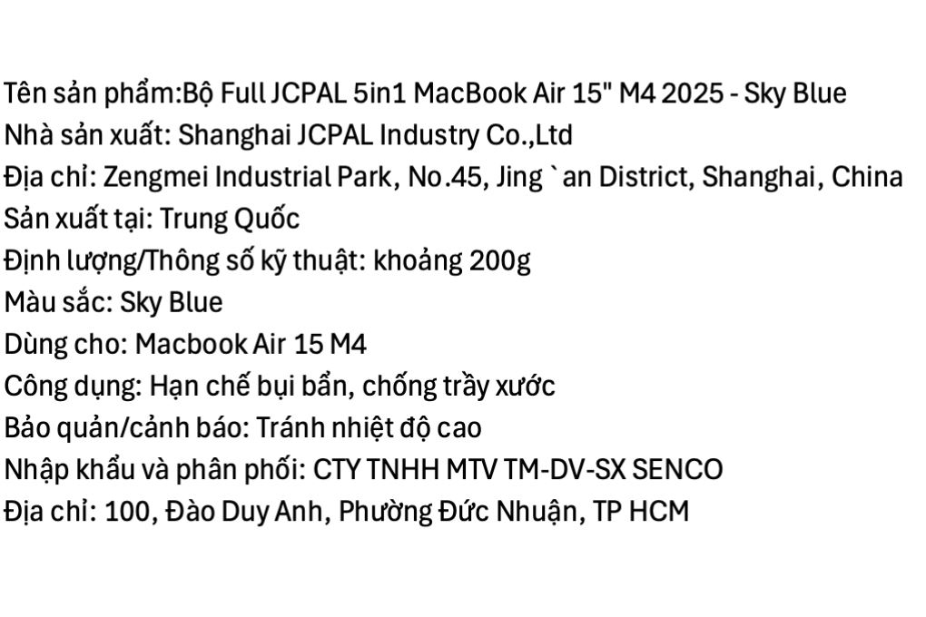 Bộ dán Macbook Air M2/M3/M4/M5 15 inch 5 IN 1 Jcpal - 6