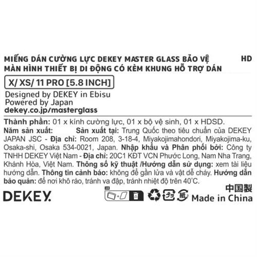 Miếng dán kính cường lực iPhone X/XS/11 Pro DEKEY 3D Sentery Màu Trắng