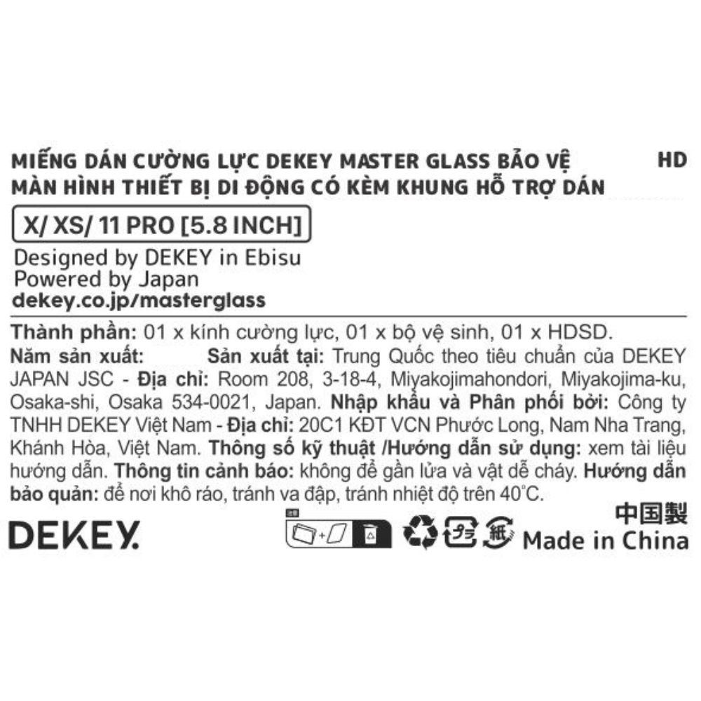 Miếng dán kính cường lực iPhone X/XS/11 Pro DEKEY 3D Sentery Màu Trắng