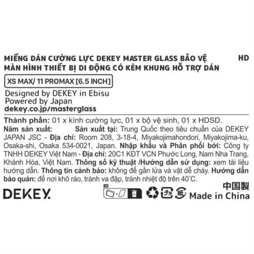 Miếng dán kính cường lực iPhone XS Max/11 Pro Max DEKEY 3D Sentery Màu Trắng