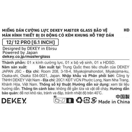 Miếng dán kính cường lực iPhone 12/12Pro DEKEY 3D Sentery Màu Trắng