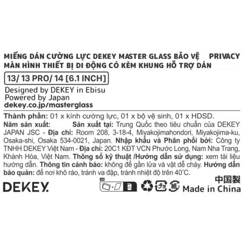 Miếng dán kính cường lực chống nhìn trộm iPhone 13/13 Pro/14 DEKEY 3D Sentery Màu Trắng