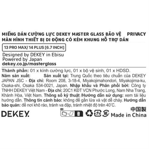 Miếng dán kính cường lực chống nhìn trộm iPhone 13 Promax/14 Plus DEKEY 3D Sentery Màu Trắng