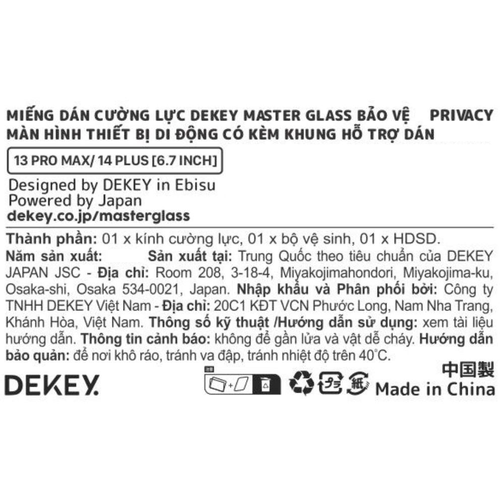 Miếng dán kính cường lực chống nhìn trộm iPhone 13 Pro Max/14 Plus DEKEY 3D Sentery Màu Trắng