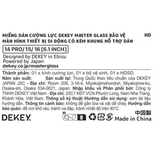 Miếng dán kính cường lực iPhone 14 Pro/15/16 DEKEY 3D Sentery Màu Trắng