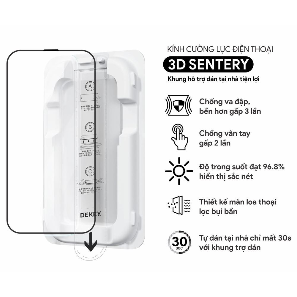 Miếng dán cường lực có kèm khung hỗ trợ dán iPhone 18 Pro Max/17 Pro Max DEKEY 3D Sentery Trong suốt - 2