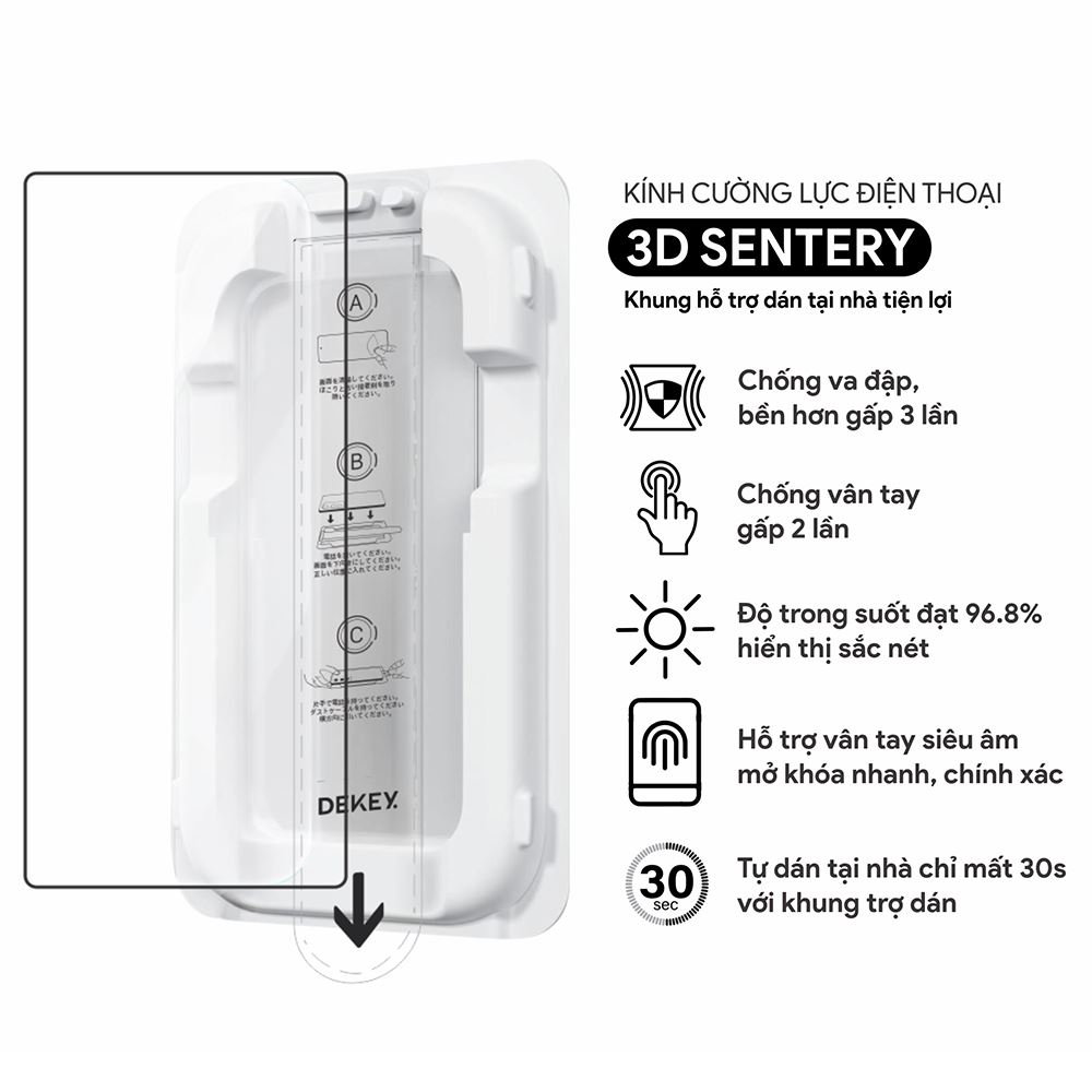 Miếng dán kính cường lực Samsung S25 DEKEY 3D Sentery Màu Trắng