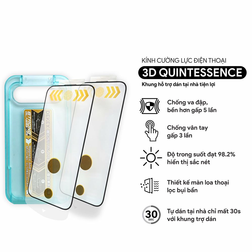 Miếng dán kính cường lực iPhone X/XS/11 Pro DEKEY 3D Quintessence Màu Trắng