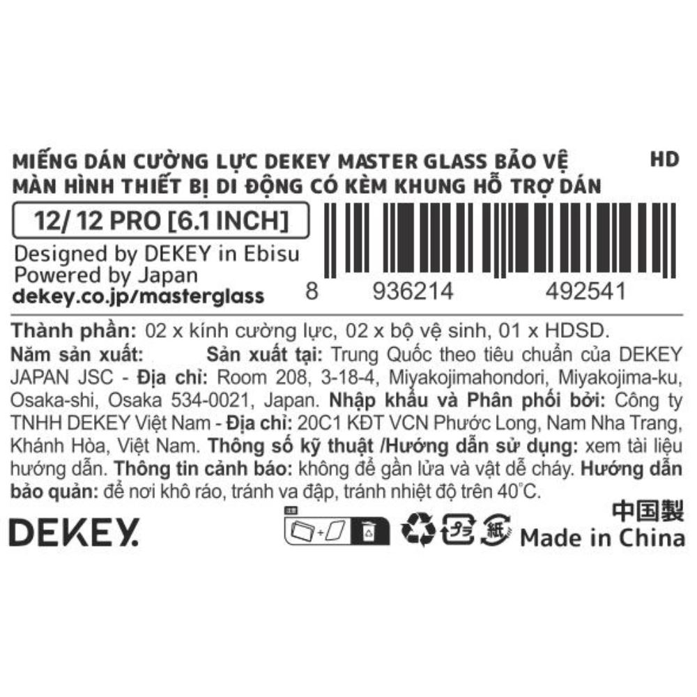 Miếng dán kính cường lực iPhone 12/12 Pro DEKEY 3D Quintessence Màu Trắng