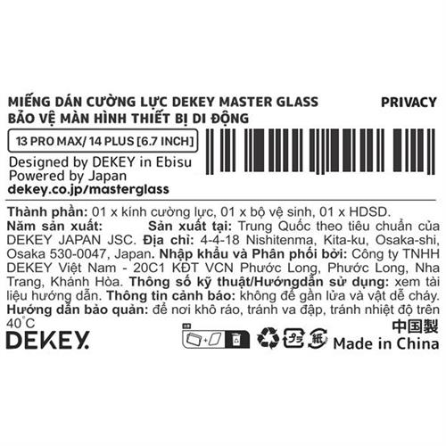 Miếng dán kính cường lực chống nhìn trộm iPhone 13 Pro Max/14 Plus DEKEY 3D Quintessence Màu Trắng